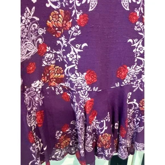 Free People Purple Floral Peplum Ruffled Open Back Mini Dress XS  Boho Romantic - Picture 4 of 8